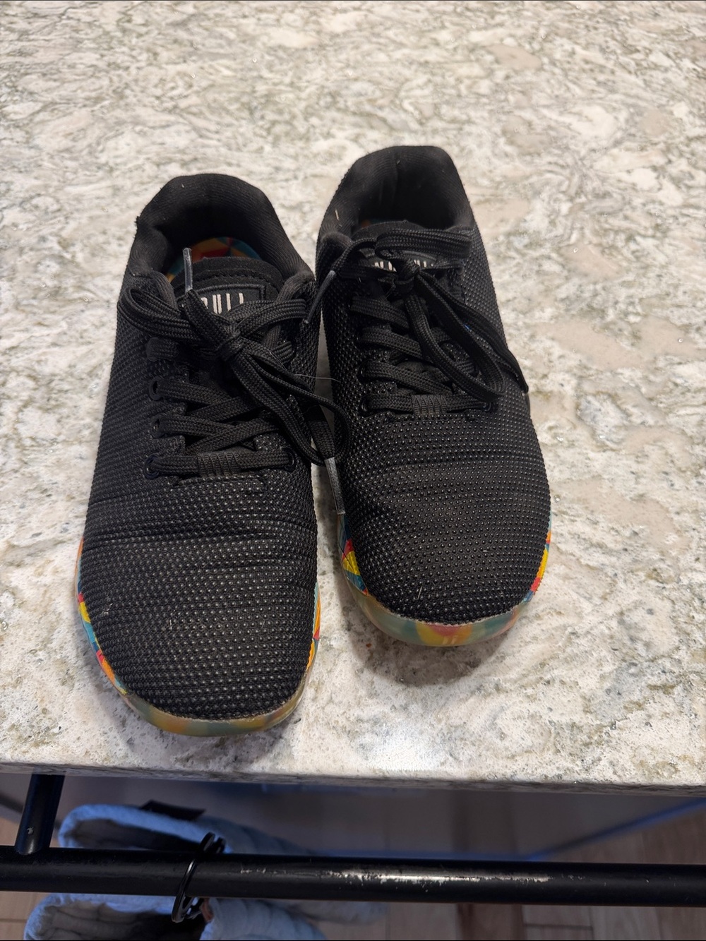 NOBULL Kids Black Knit Sneakers with Rainbow-Trim Sole